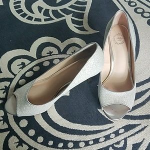 L. Miller silver sparkly high heels
